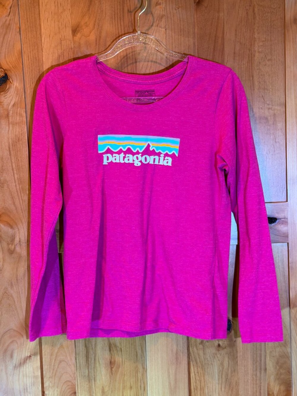 Patagonia Women’s Pink Logo Long Sleeve Graphic Tee XXL